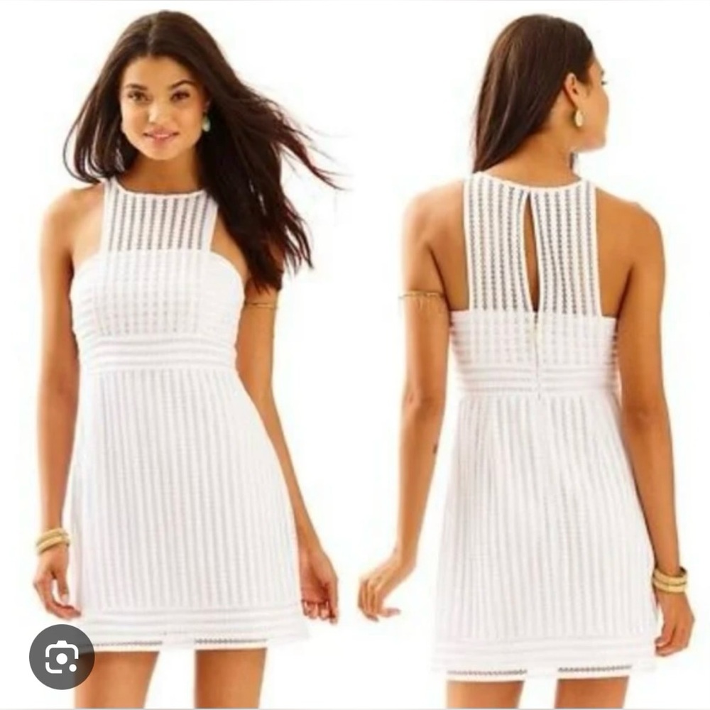 Lilly Pulitzer Rae White Crochet Knit Stripe Dress